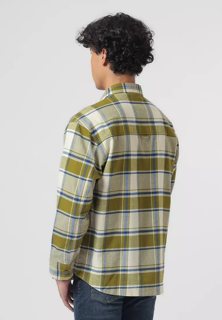 MELVINS - GREEN Kemeja Flannel Pria Motif Kotak-Kotak Lengan Panjang Relaxed Fit