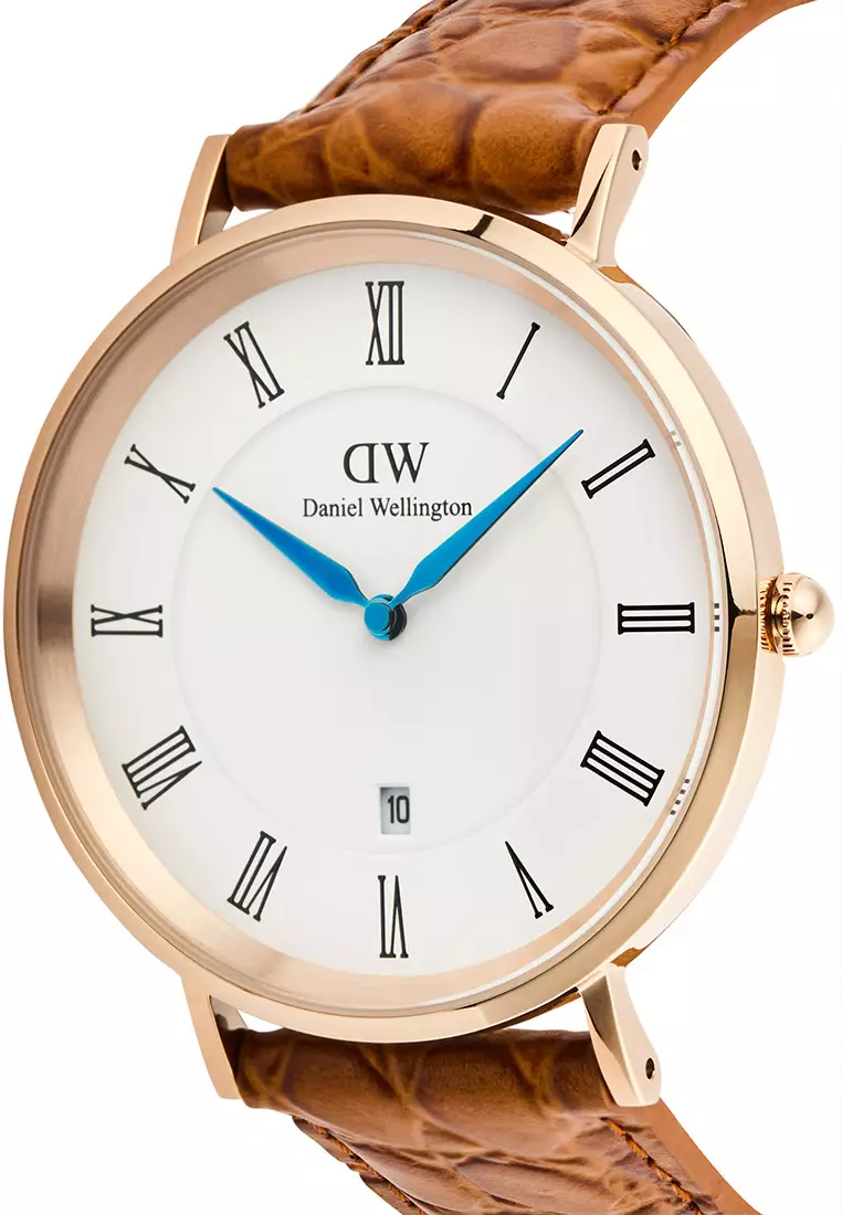 Classic 40mm Roman Numerals Date Light Brown Croc Belly Rose Gold - Men Watch stainless steel Leather strap watch DW Official Authentic Original 男士手錶 不銹鋼 真皮 手錶 DW 官方 正品