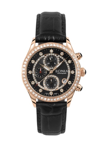 Bonia Watches black and gold Bonia Women Chronograph Watch BNB10634-2537S (Free Gift) 688EAAC98850C8GS_1