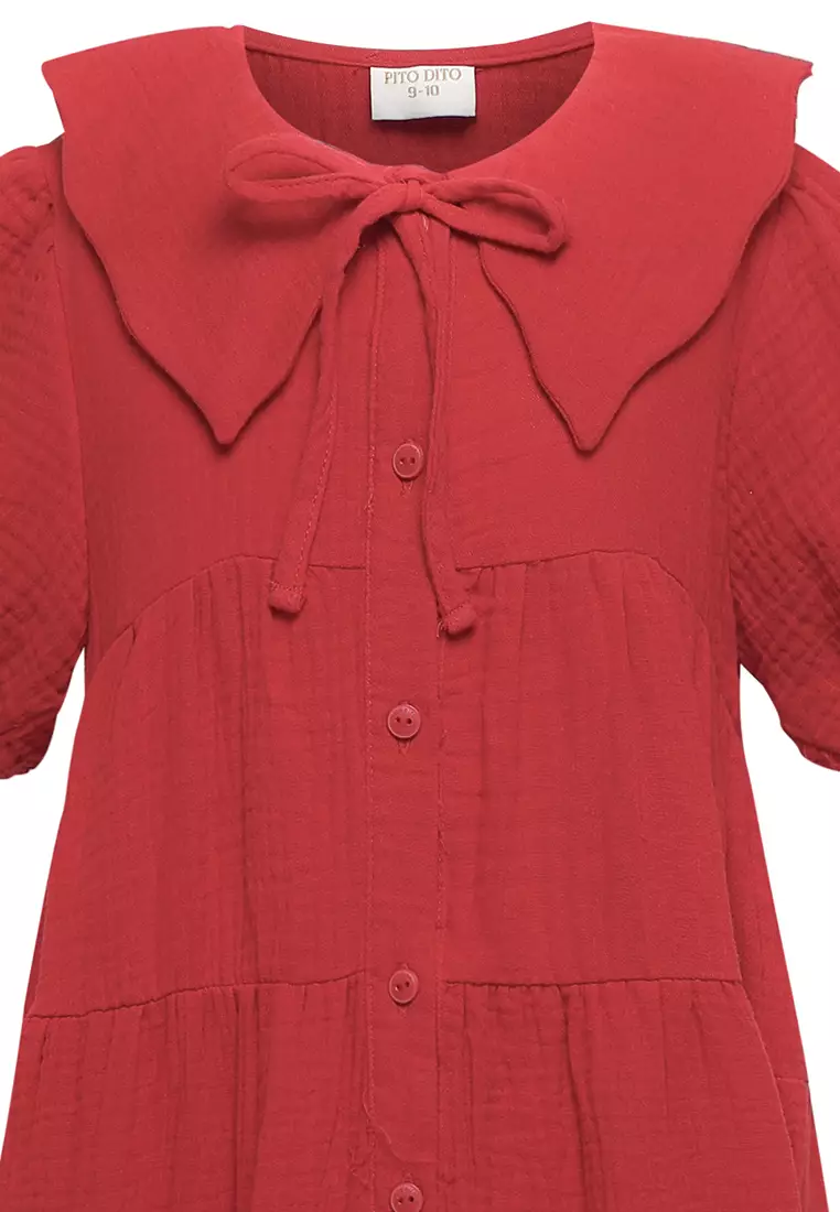 Pito Dito Girl Guatemala Dress Midi Anak Merah - Size 14