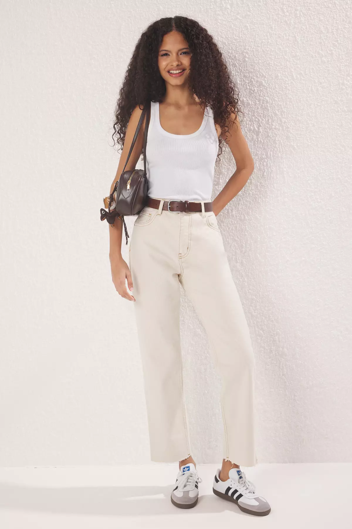 Jual Trendyol Ecru Cut-Off High Waist Straight Jeans