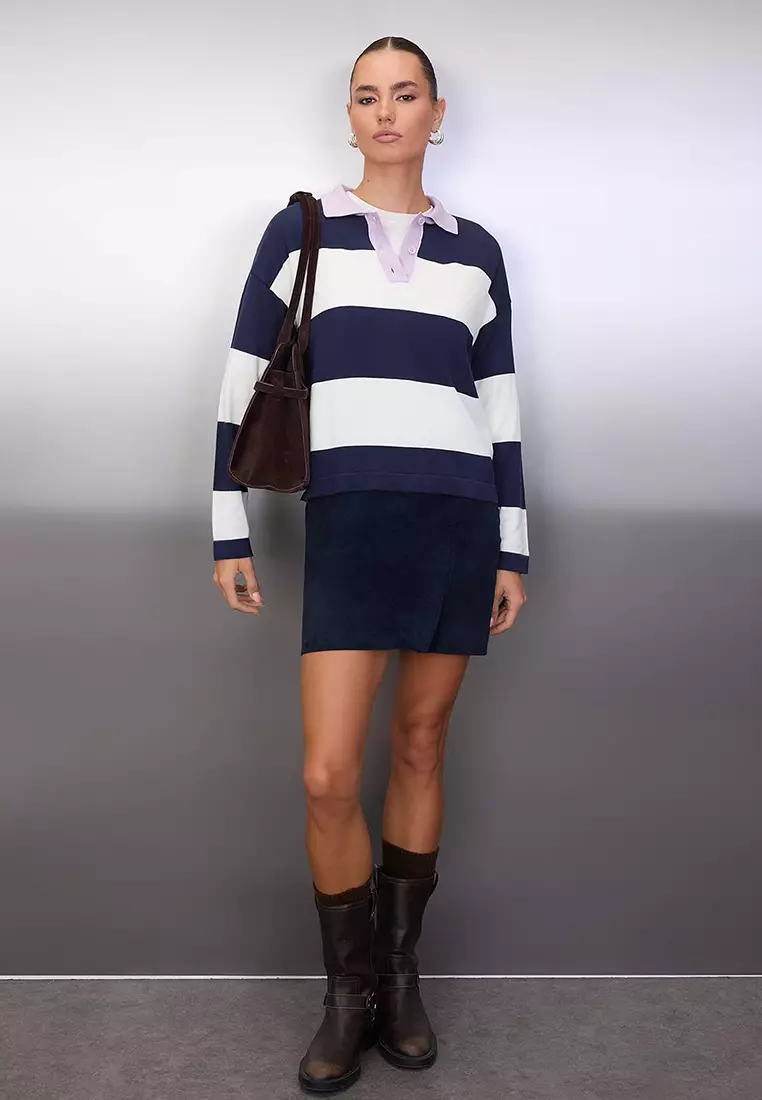 Wardrobe Essentials Lilac Premium Yarn/Special Yarn Wide Pattern Striped Knitwear Sweater Twoaw26Kz195