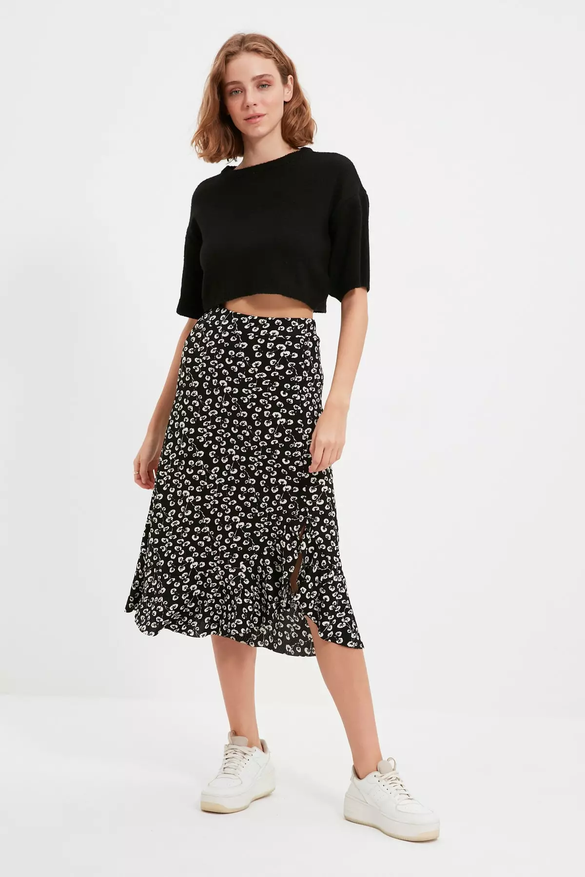 Trendyol High Waist Floral Print Midi Skirt