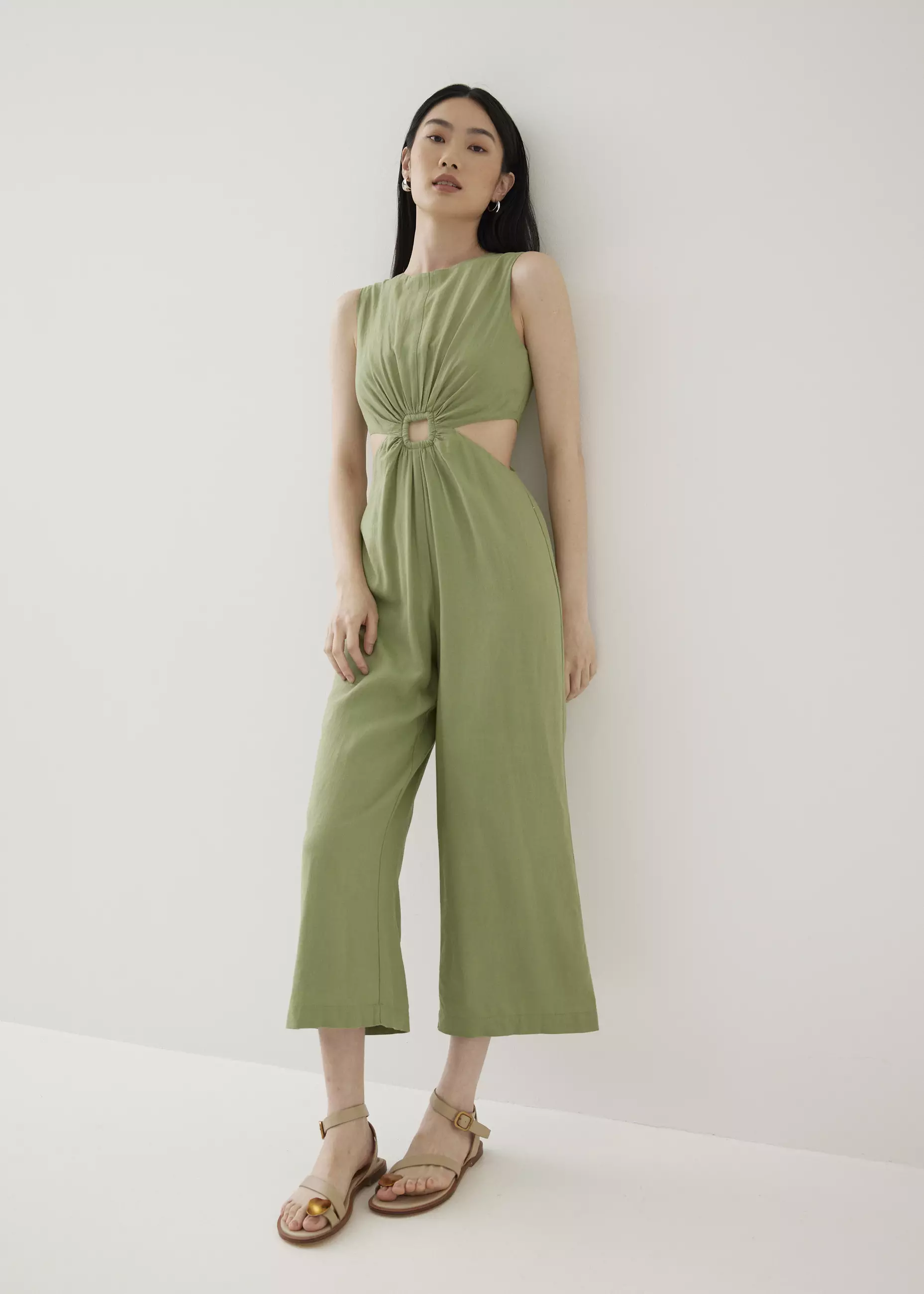 Jumpsuit Wanita - Georgette Linen Cut Out Jumpsuit
