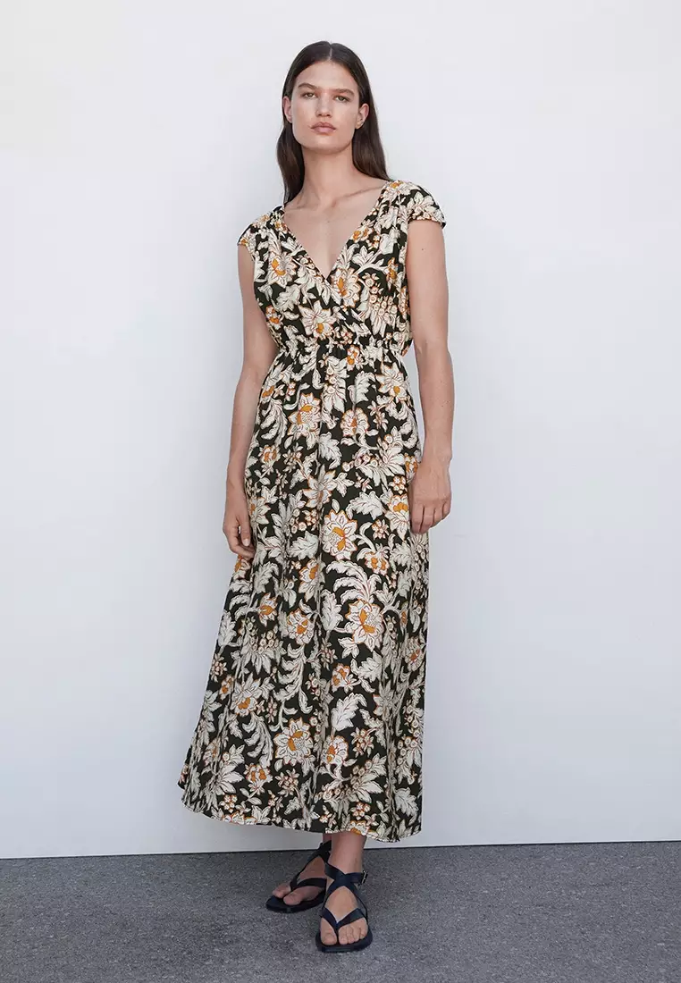 Buy Mango Floral Wrap Neckline Dress 2024 Online ZALORA Singapore