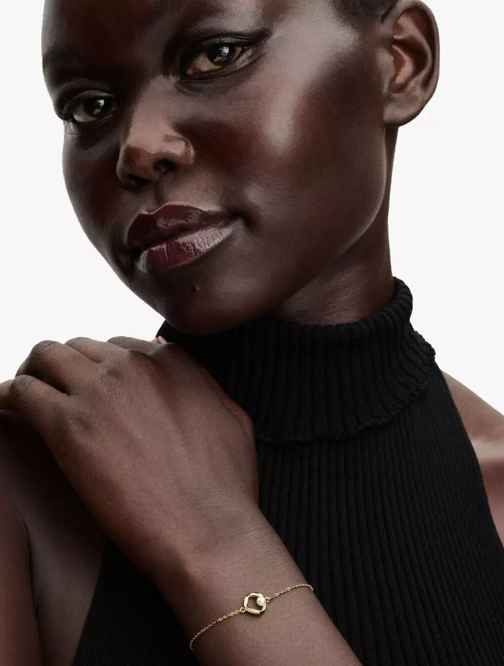 14k gold-plated bracelet with treated white freshwater cultured pearl and clear cubic zirconia