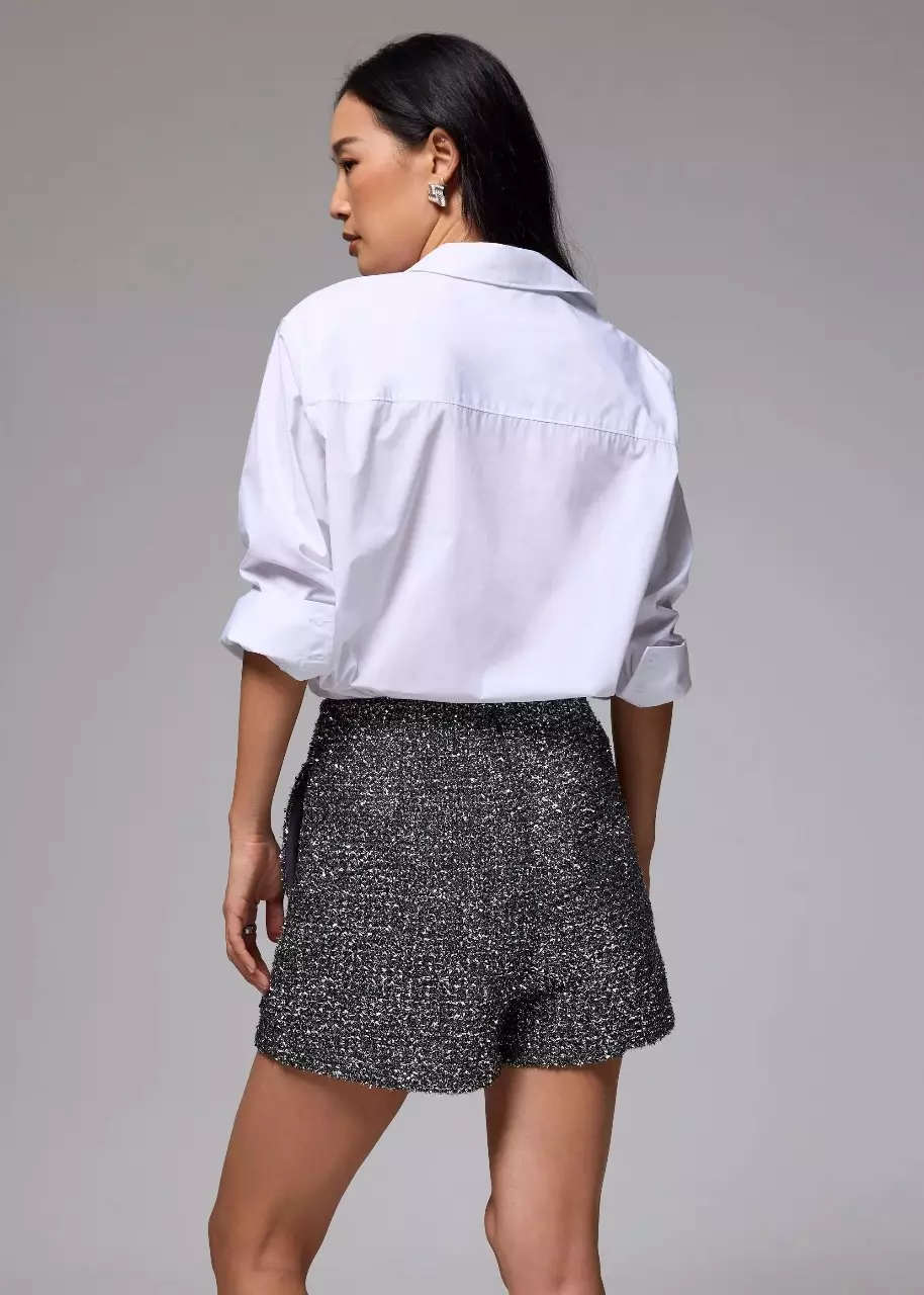 Celana Wanita - Metallic Tweed High Waist A-line Shorts