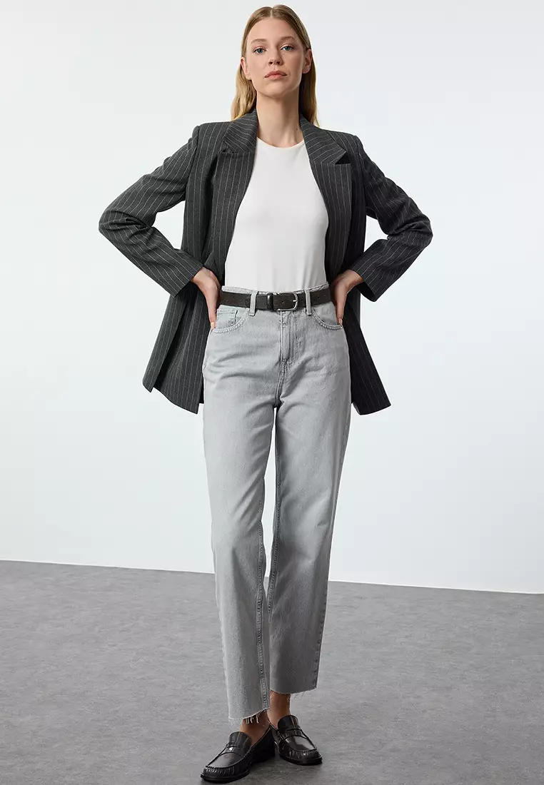 Cotton High Waist Straight Jeans