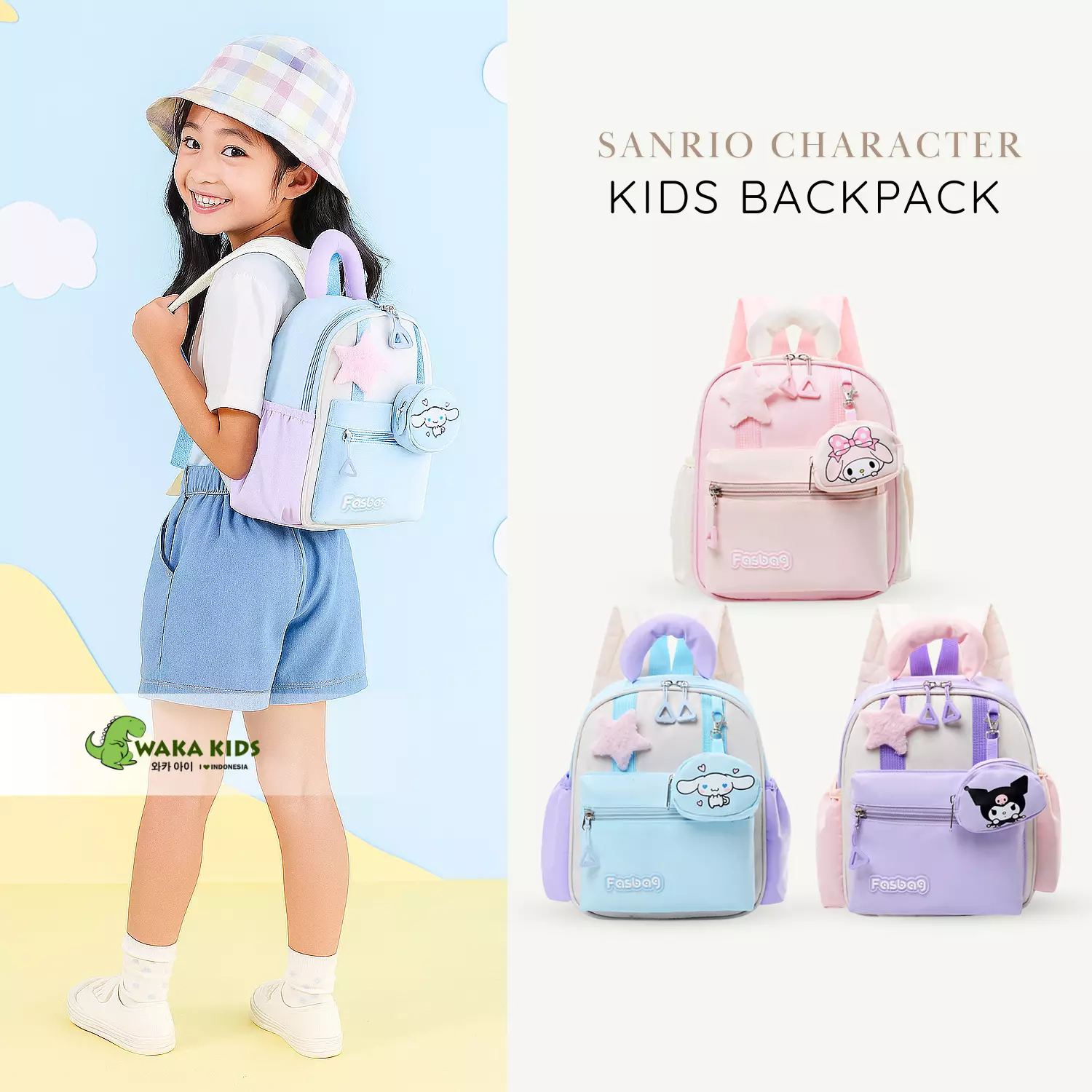 Wakakids Tas Ransel Anak Perempuan Mini Backpack Sekolah Travelling Karakter Sanrio Biru Cinnamoroll K8011 Venrz
