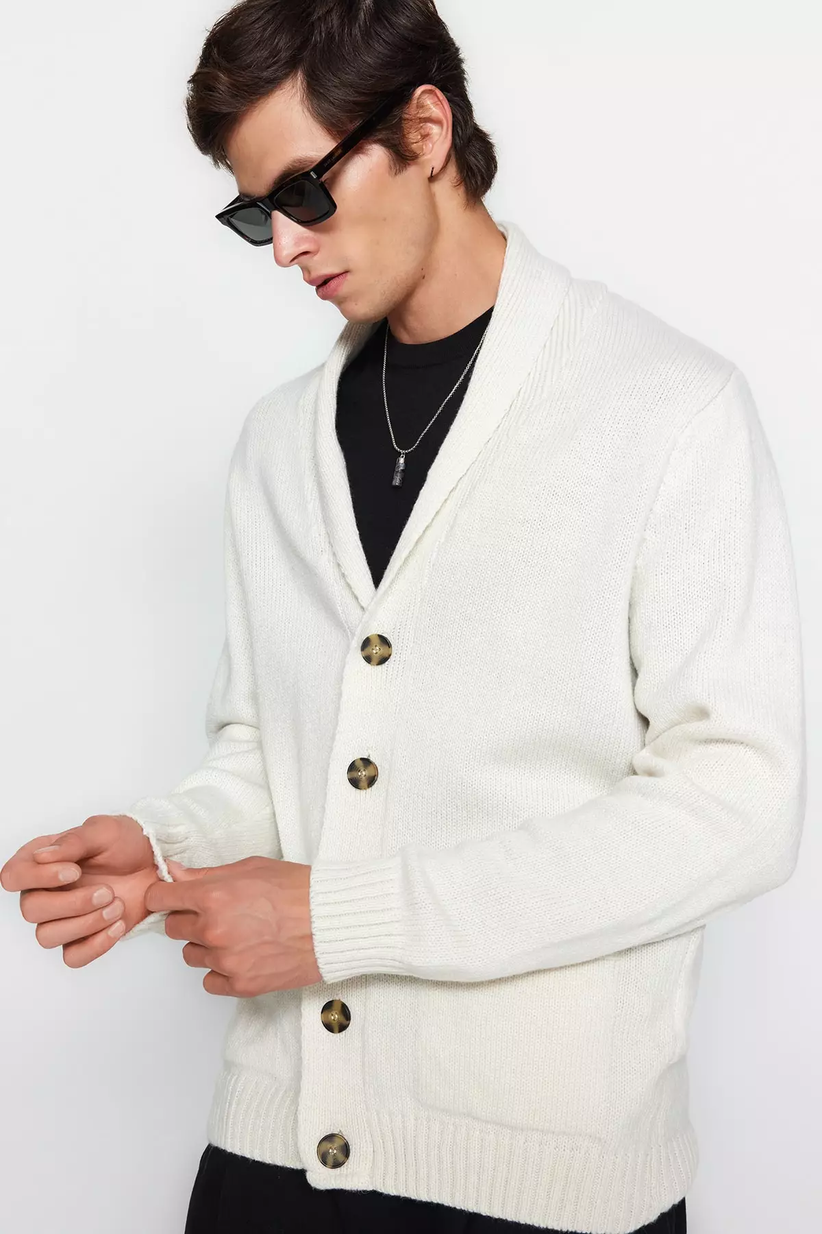 White shawl online collar sweater