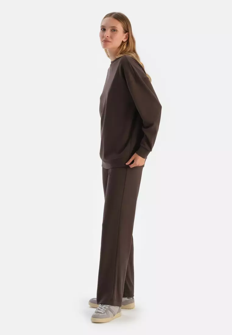 Dark Brown Trousers, Regular Fit, Loungewear for Women