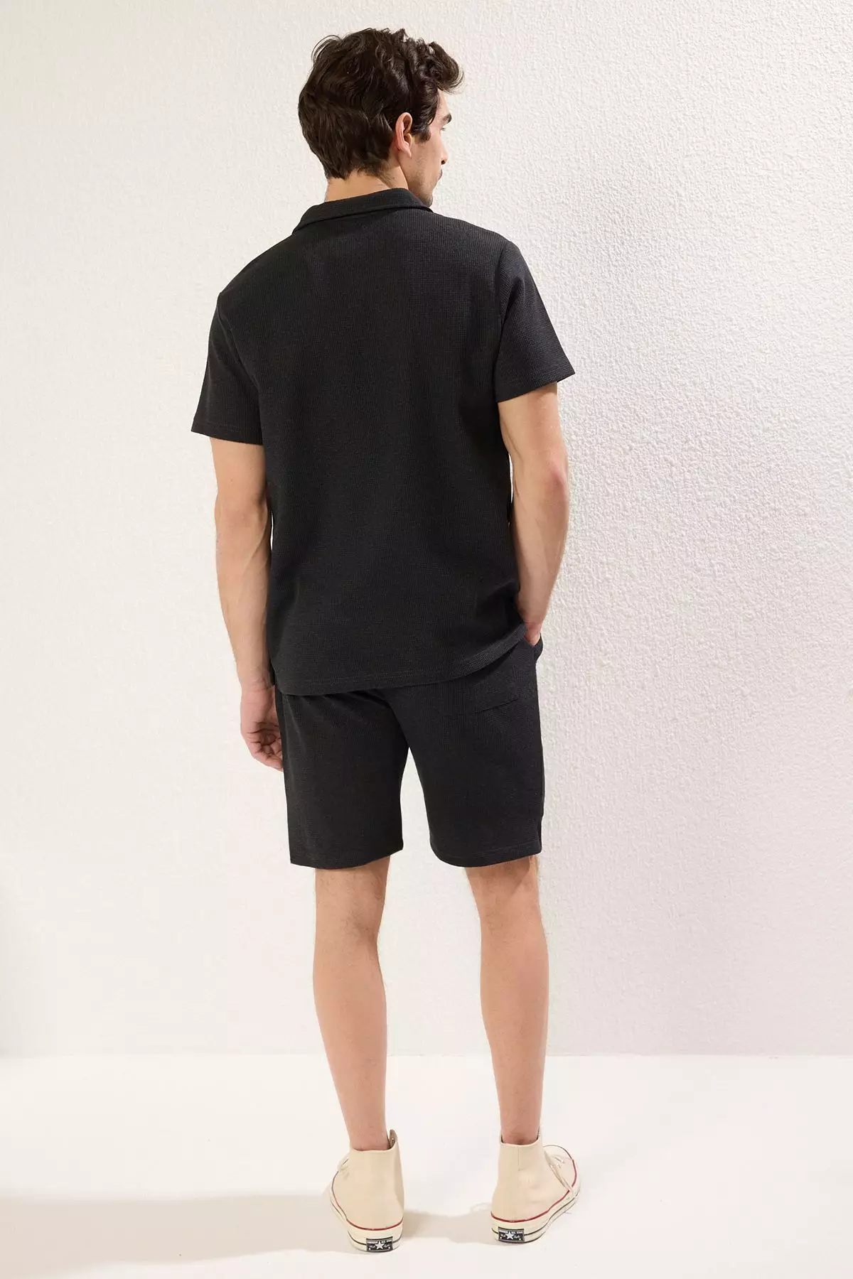 Anthracite Regular Cut Textured Fabric Tagged Polo Neck Tracksuit TMNSS23EM00003