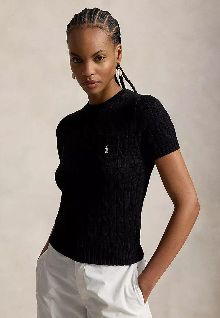 Cable-Knit Cotton Short-Sleeve Sweater