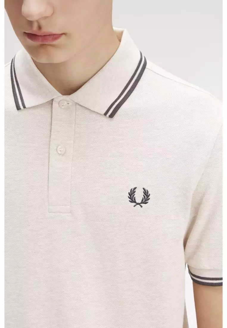 Fred Perry M3600 Twin Tipped Fred Perry Shirt (Porridge Marl / Anchor Grey / Anchor Grey）