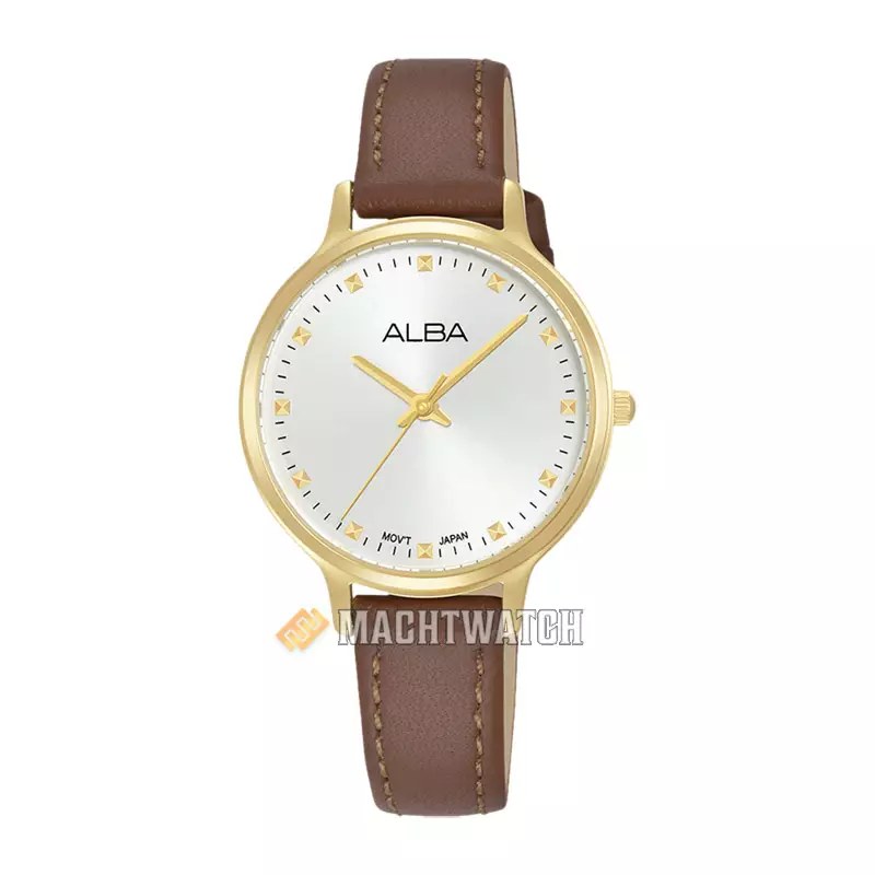 Jam Tangan Wanita Alba Fashion ARX154X1 Ladies Silver White Dial Brown Leather Strap