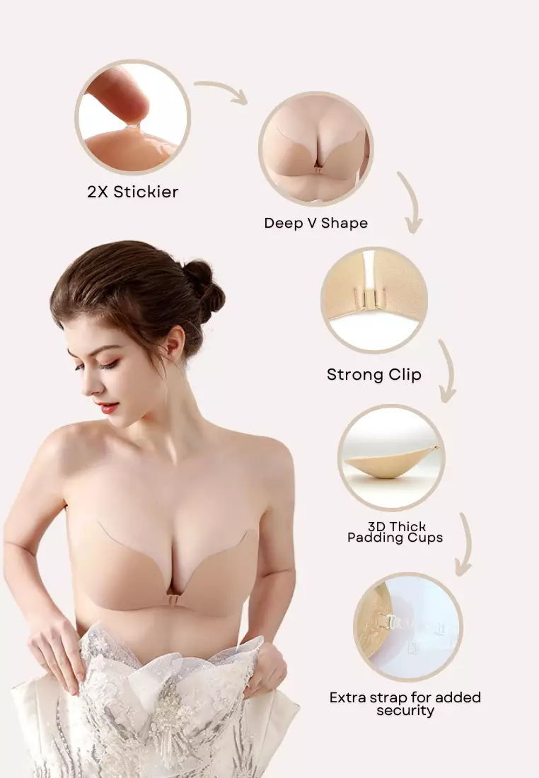 3 Pack Angel Push Up Nubra in Nude Seamless Invisible Reusable Adhesive Stick on Wedding Bra 隐形聚拢胸胸貼