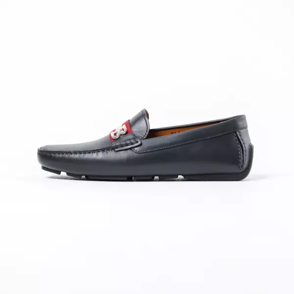 Sepatu BALLY B BUCKLE SIDE RED BLACK LEATHER LOAFER 100% ORIGINAL