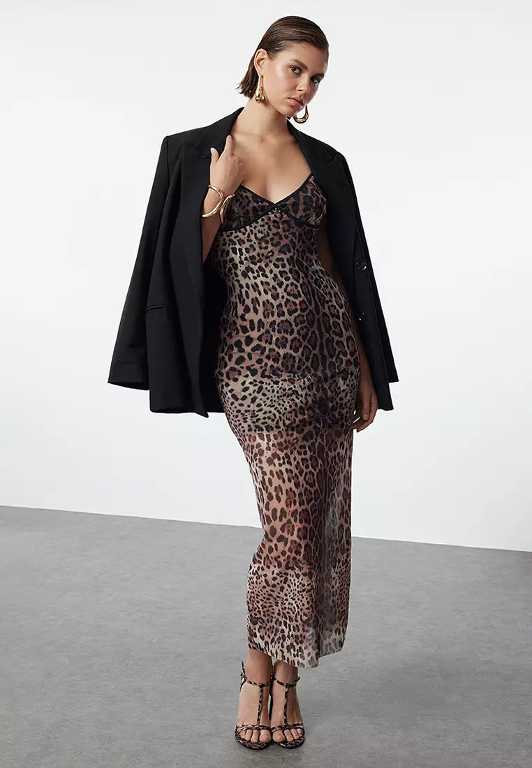 slim fit dress slacks Sparkly Leopard-Print Jersey Prom Dress Style 89401 main image 0