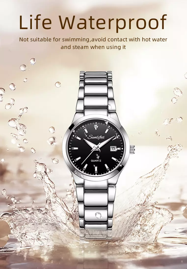 Jam Tangan Couple Original Tanggal Luminous Santai Tali Stainless Steel Jam Tangan Pria/Wanita 9108 silverblack