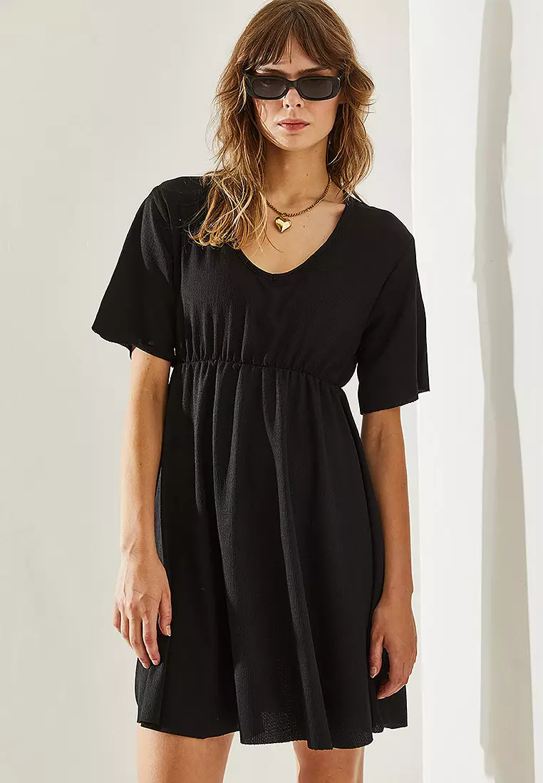 Elastic Waist V-Neck Dress