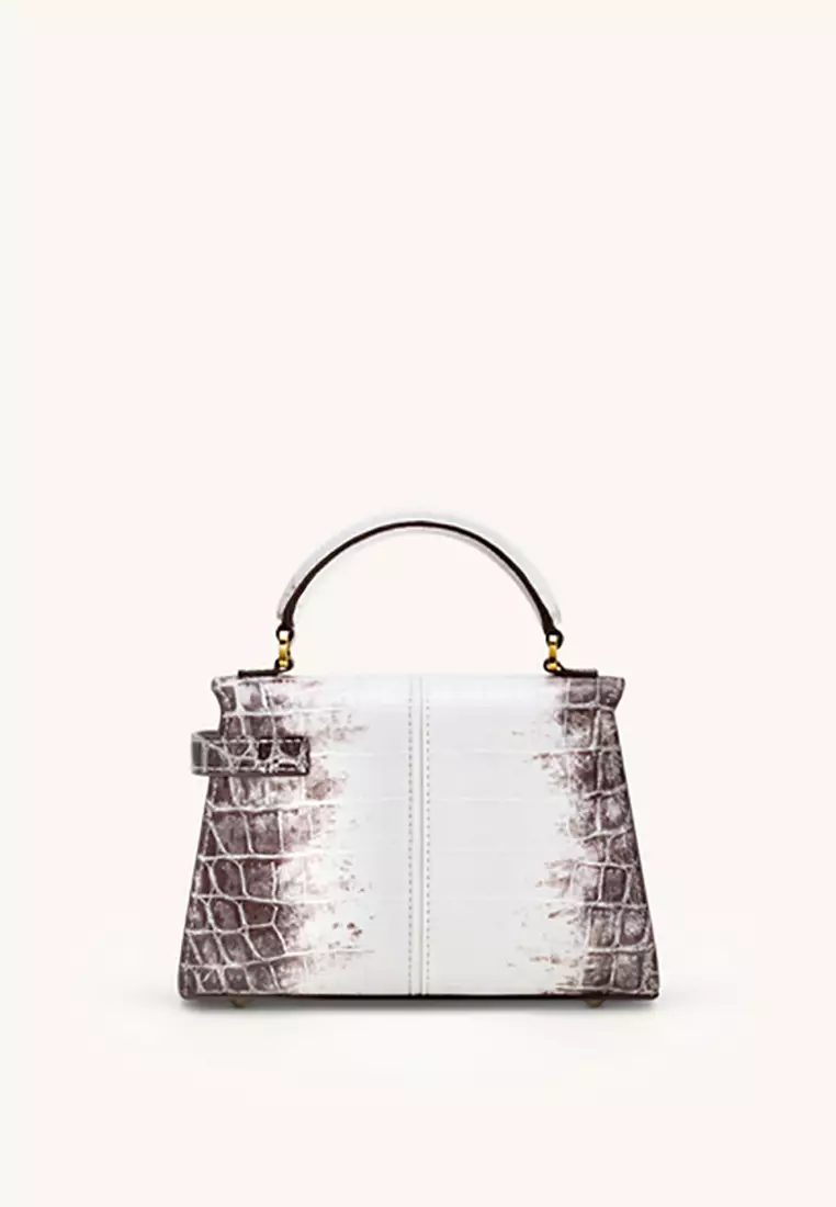 Elise Top Handle Bag - White Croc