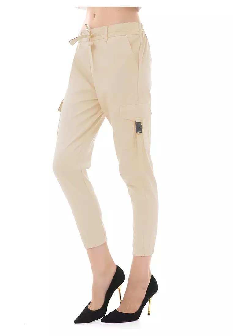 Jourel Celana Panjang Kasual Wanita Jogger Cargo Pants Material Cotton Drill ORIGINAL - Cream