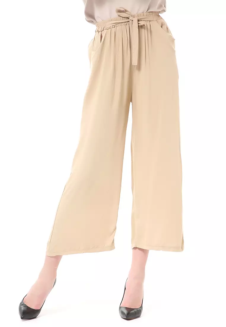 Stella Celana Panjang Casual Wanita Kulot Loose Pants Homewear Material Rayon ORIGINAL - Cream