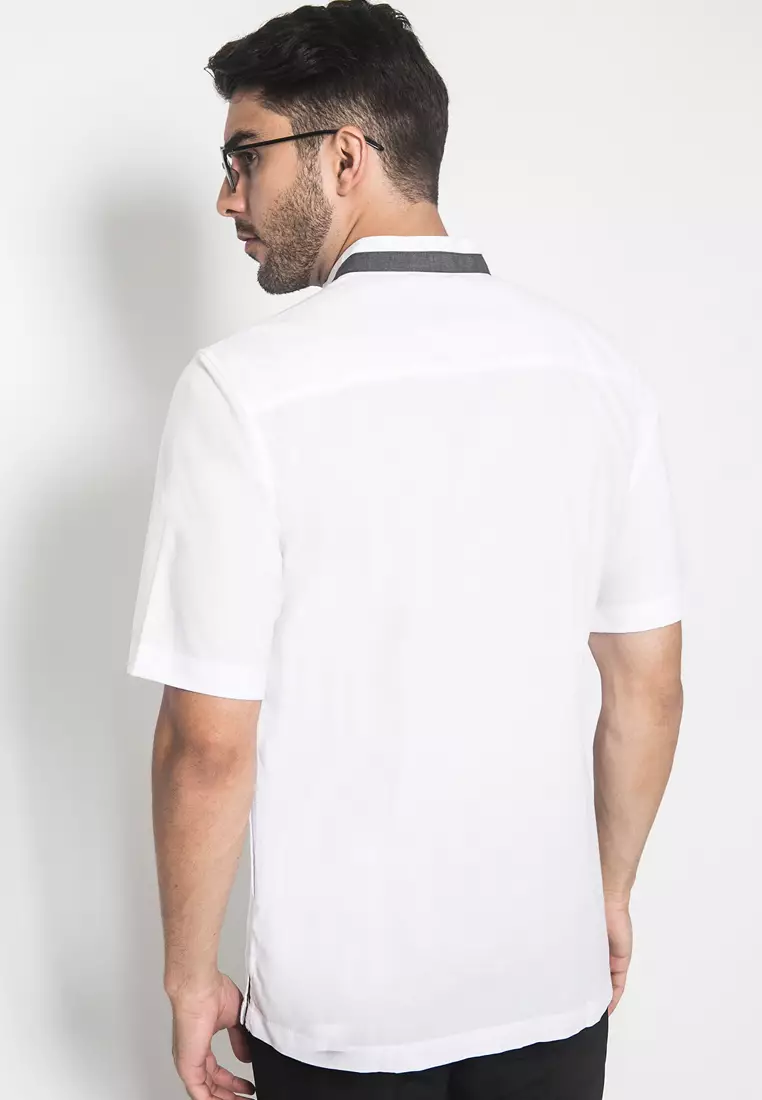 LGS - Baju Koko - Aksen Putih - Bordir - Putih - Slim Fit