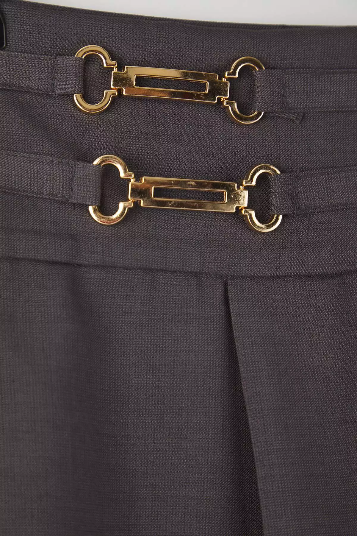 Anthracite Accessory Pleated Mini Woven Plus Size Skirt