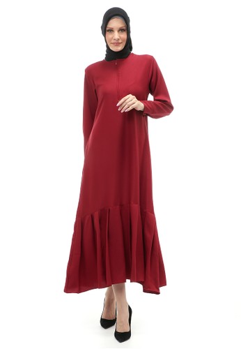 Evernoon red Natalia Dress Muslimah Wanita Long Sleeve Polos Design Casual Regular Fit - Maroon A7F1CAAA4F57D1GS_1