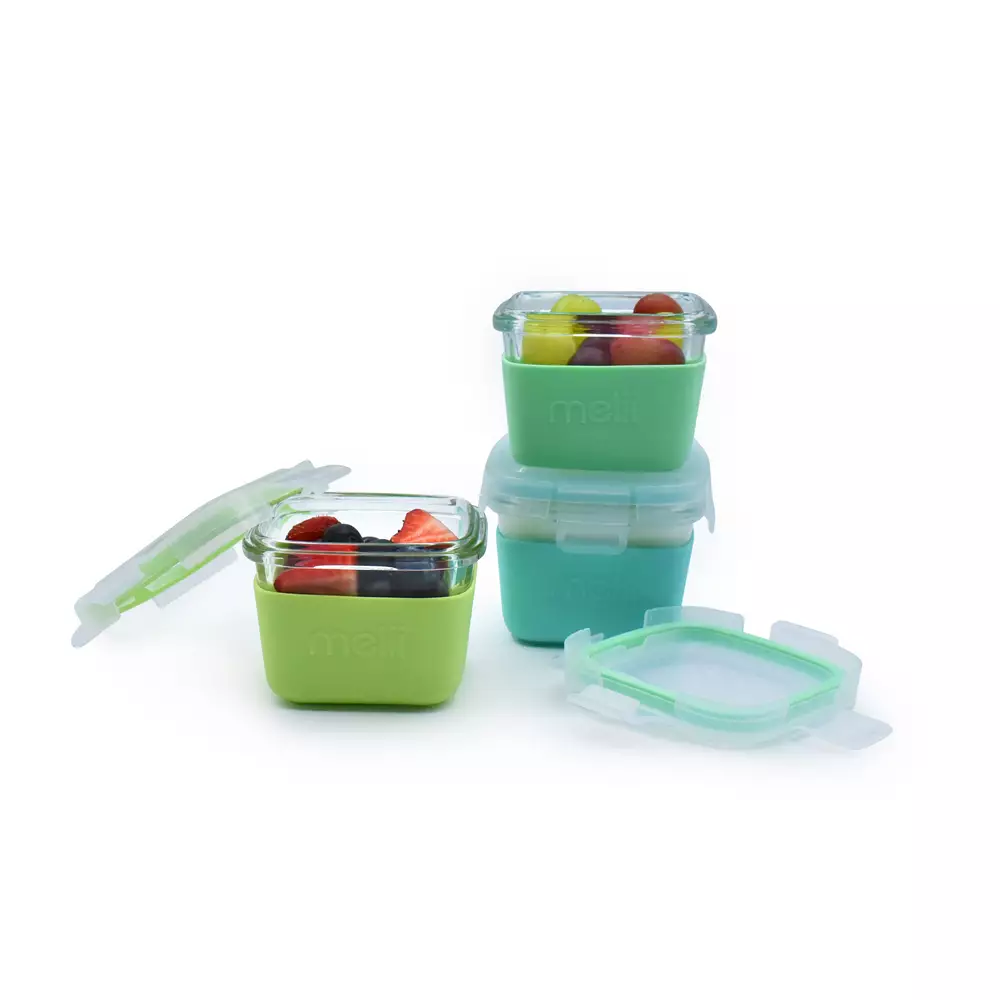 Melii Baby Glass Containers with sleeve - Pink, Purple, Grey - wadah makanan kaca