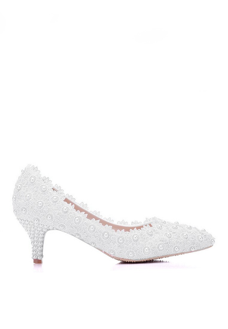 VANSA Pearl Lace Evening and Bridal Shoes VSW-P05WL