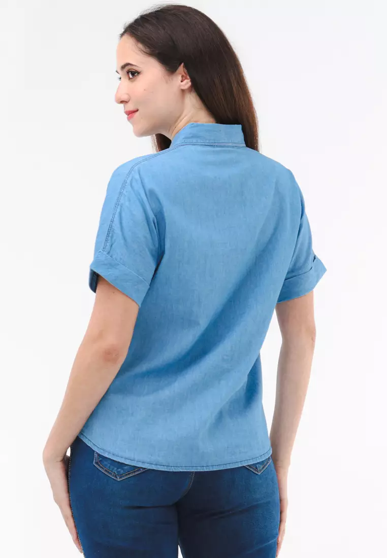 Chambray Short Sleeve Blouse