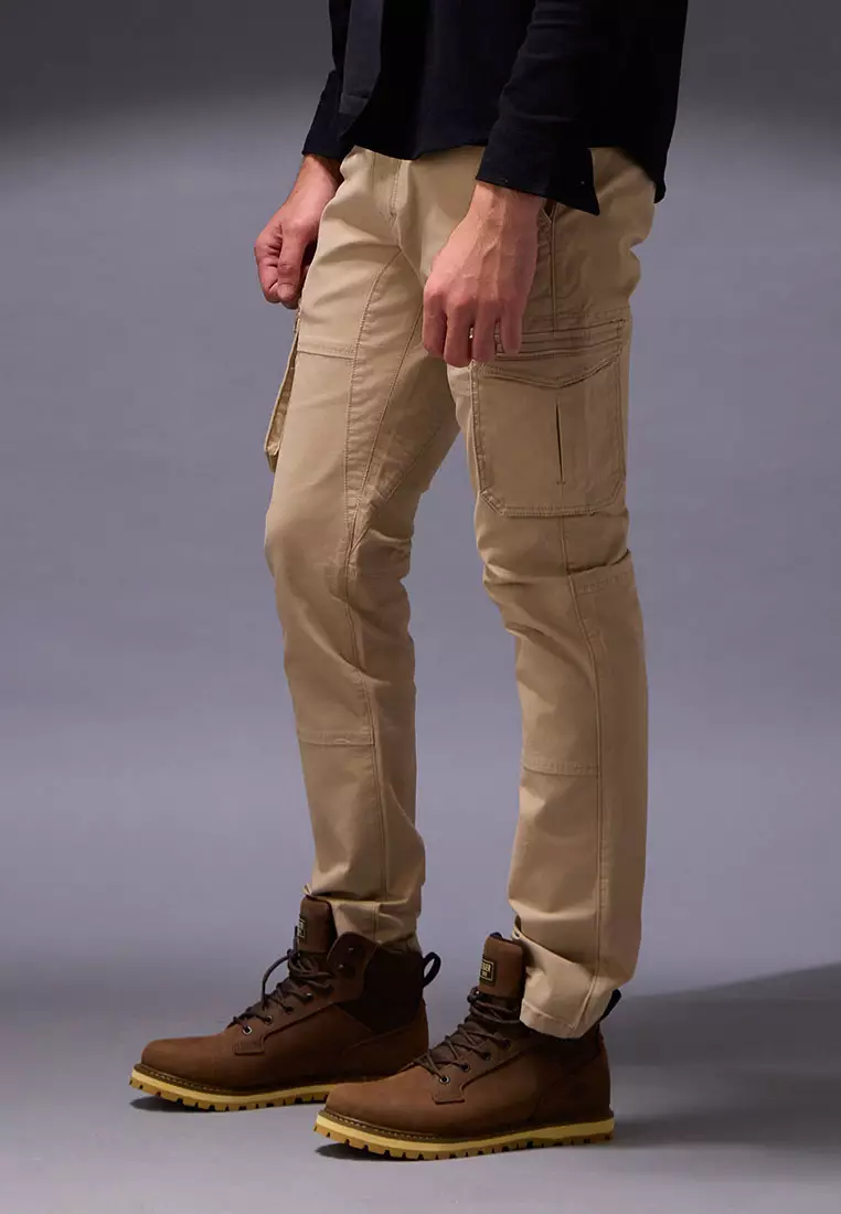 Celana Panjang Cargo Asymetric Stretch Cotton Oxcon Light Khakis