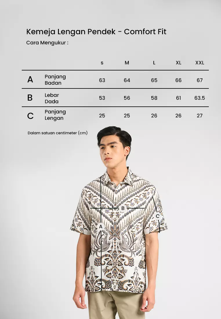 MANZONE - Kemeja Batik Lengan Pendek Pria Damar 02 Comfort Fit - Beige Warna Beige