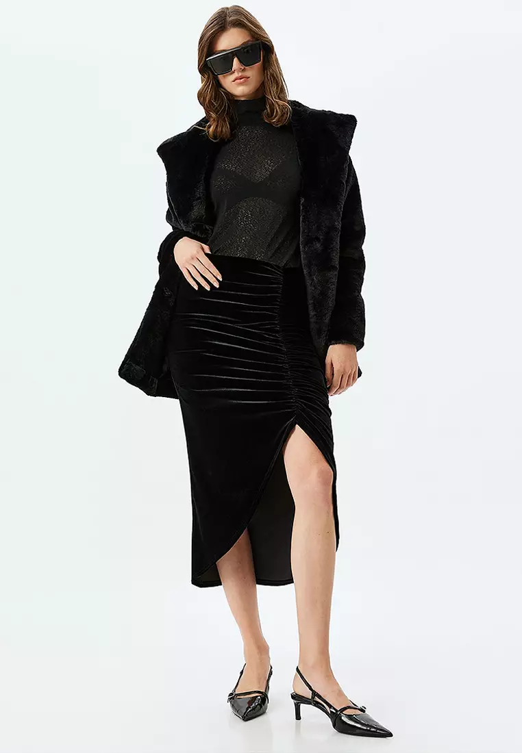Ruched Velvet Skirt