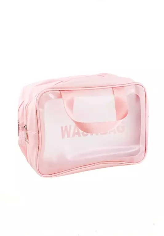 Elmar Tas Make Up Kosmetik Travel Cosmetic Bag Large Stotage Waterproof Desain Simple Material Mesh ORIGINAL - Pink