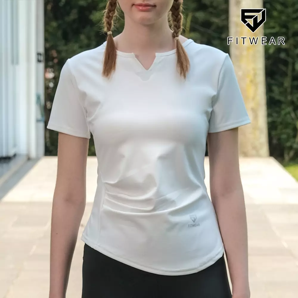 Fitwear - Kaos Olahraga Dryfit Wanita STAFIE V-NECK SLIMFIT S/S - WHITE