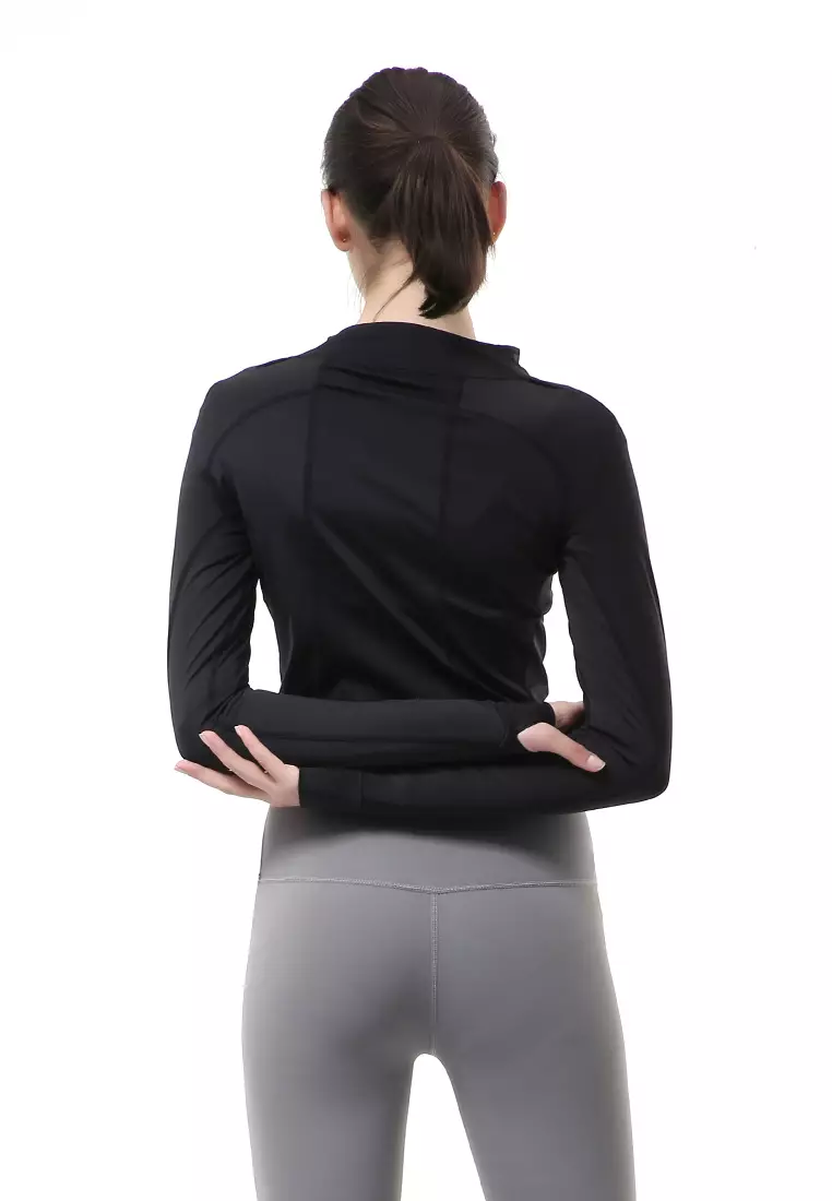 Mikayla Baju Olahraga Wanita Lengan Panjang Sportywear Model Risleting Material Nylon ORIGINAL - Black