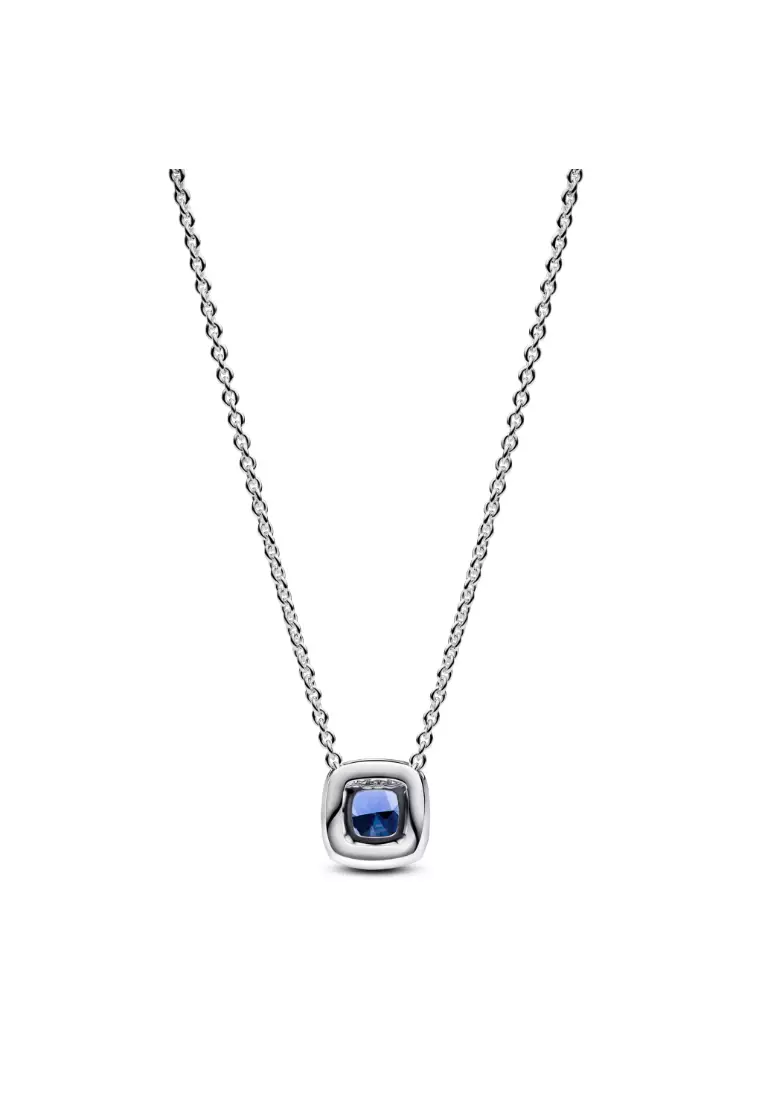 Sparkling Square Blue Halo Pendant Necklace