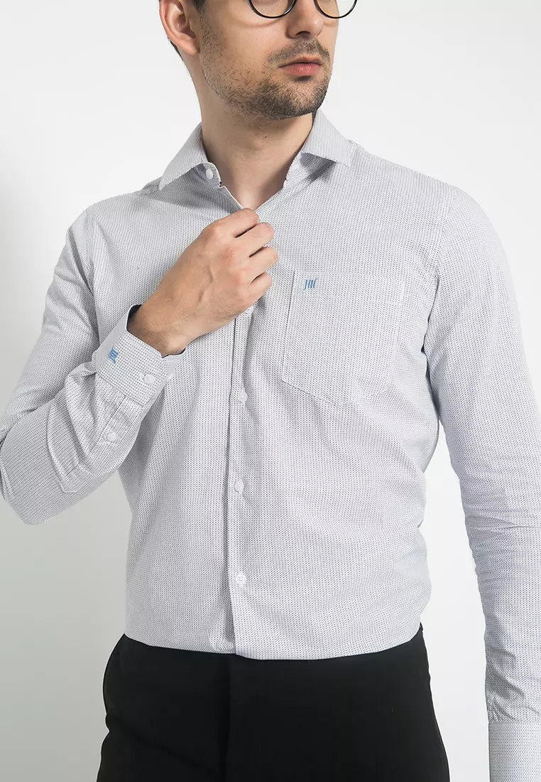 Johnwin - Kemeja Formal - Motif Titik - Abu - Pria - Slim Fit - FSH.650.K394.846.C