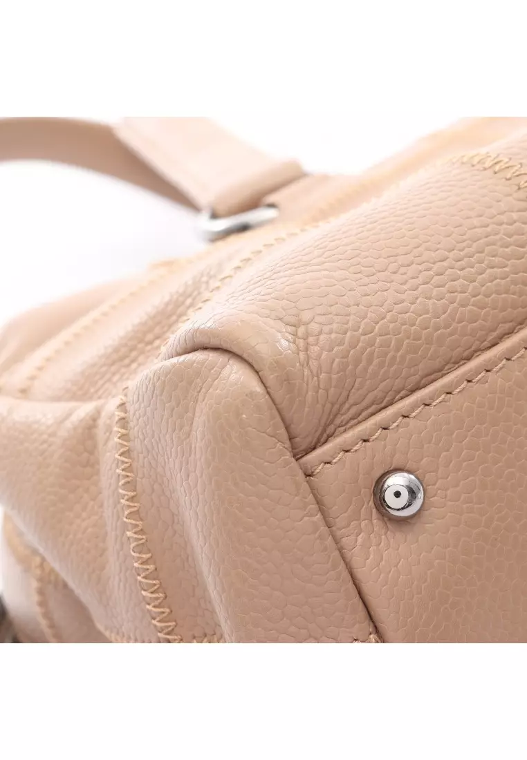 Pre-Loved Chanel chocolate bar Boston bag Caviar skin beige silver hardware