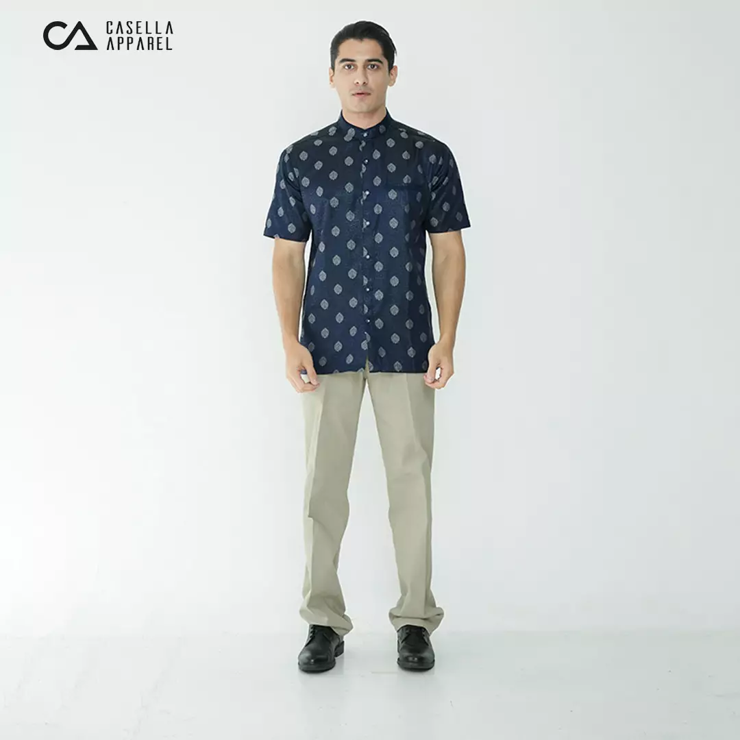 Casella Baju Koko Pria Lengan Pendek | Baju Koko Batik Syam 4102 Navy