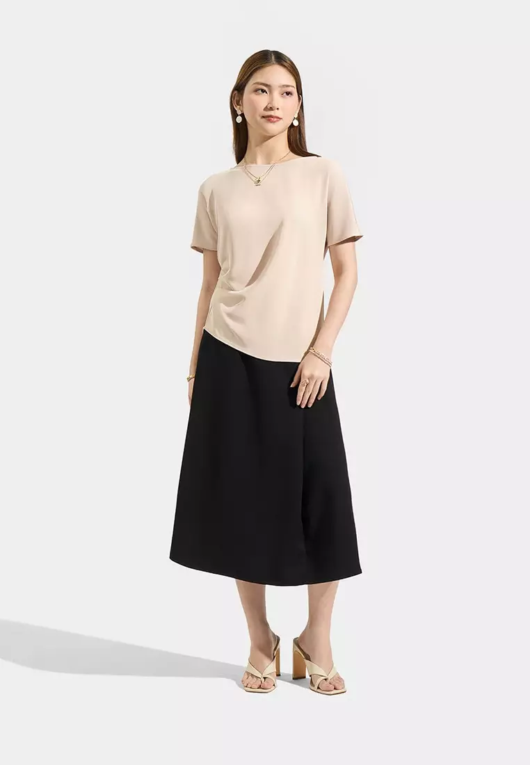 Asymmetrical Blouse with Draped Waist Detail