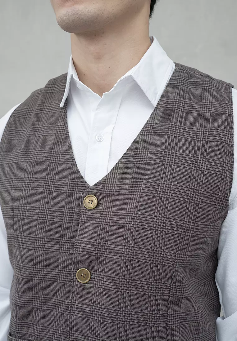 Houseofcuff Vest / Rompi Formal Biru Kotak Coklat Waistcoat Wedding Tuxedo