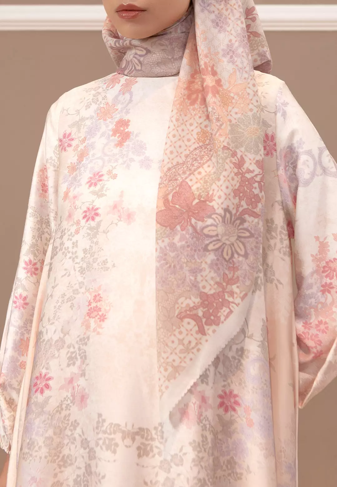 HijabChic Rosela Dress Peach - Baju Lebaran Dress Motif Floral