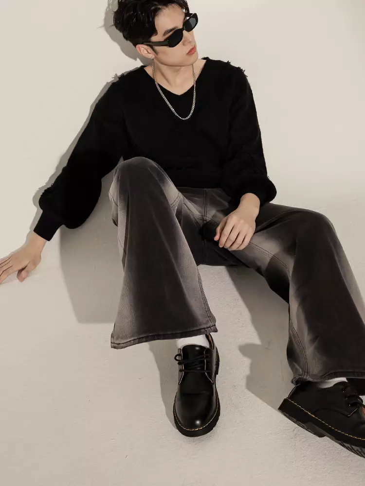 男女共穿．側邊渲染刷色直筒牛仔褲《BA7282》