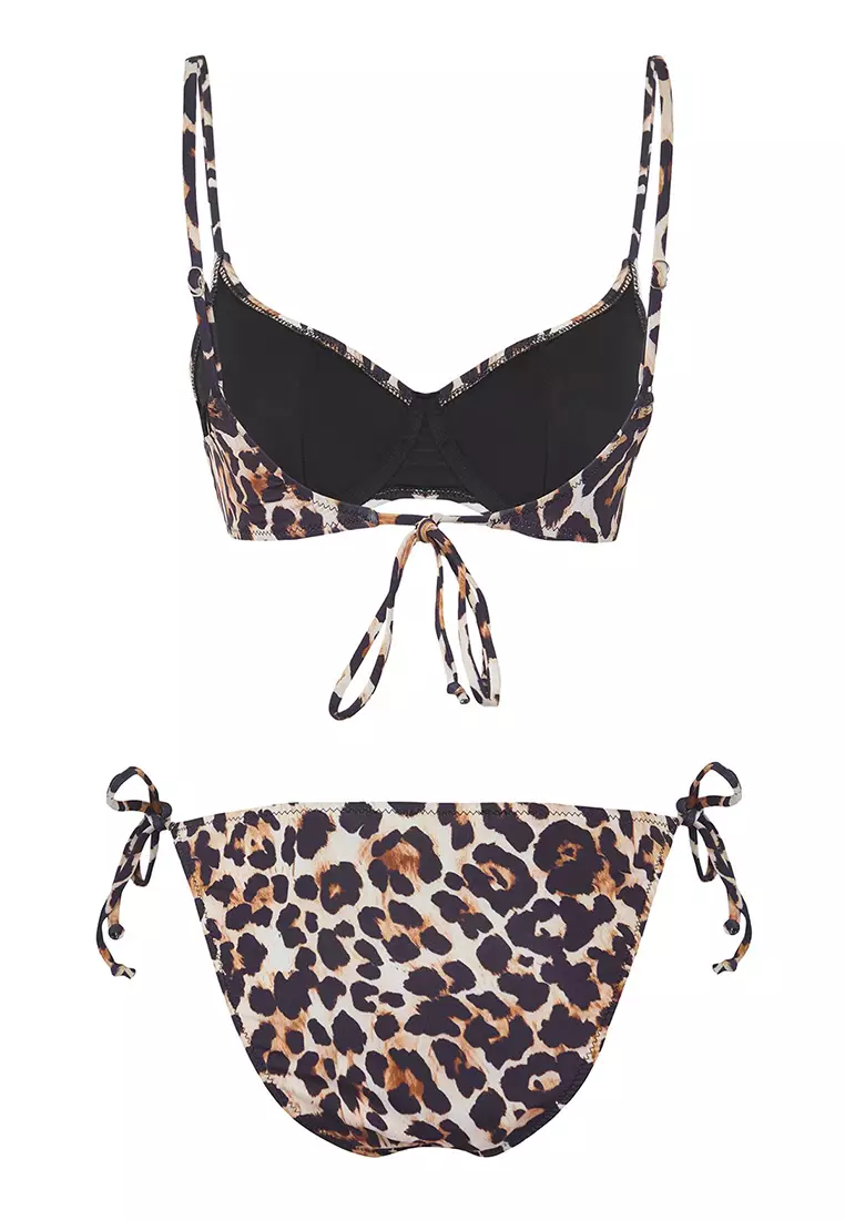 Leopard Patterned Balconette Tie Regular Bikini Set Tbess25Bt00043