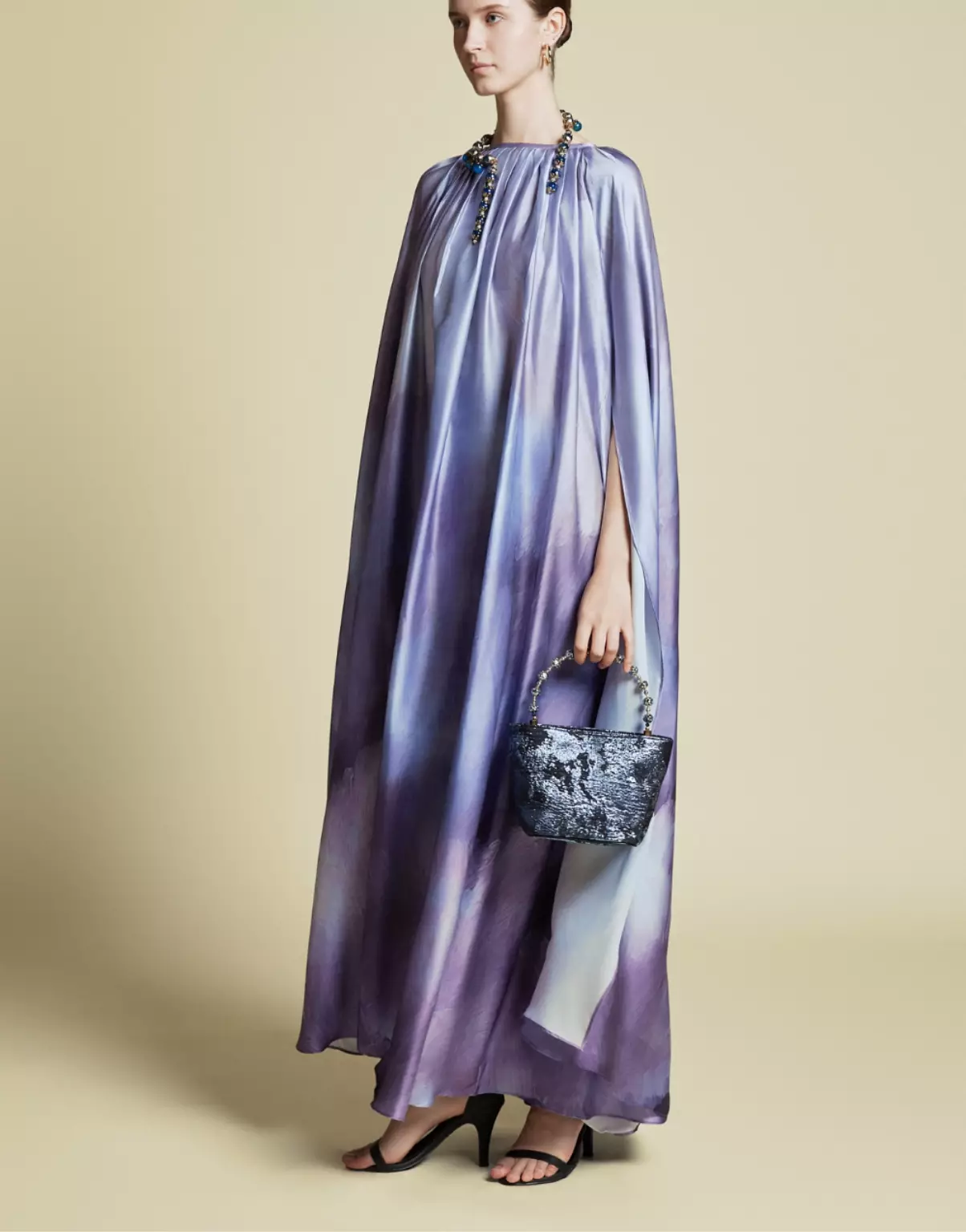 Demure Signature - Cape Kaftan in Italian silk Twill Abstract Purple - Dress