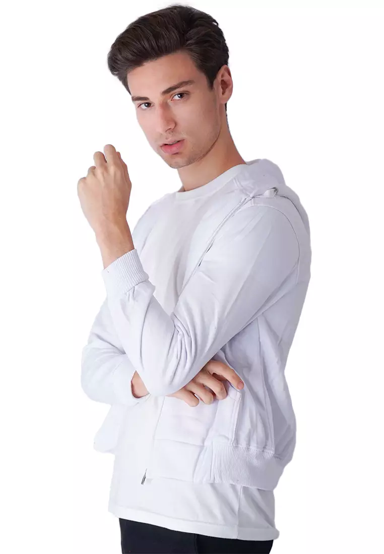 Jaket Polos Hoodie Zipper Sweater Warna Putih